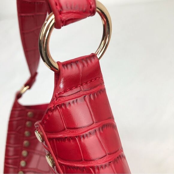 Kate & Mallory Red Studded Croc Embossed Faux Leather Shoulder Bag and Pouch - Picture 13 of 16
